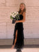 Floor-length Straps Satin Side Slit Long Evening Prom Dresses, MR9558