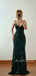 Sexy V-neck Mermaid Dark Green Tulle Appliques Long Evening Prom Dresses, MR9562