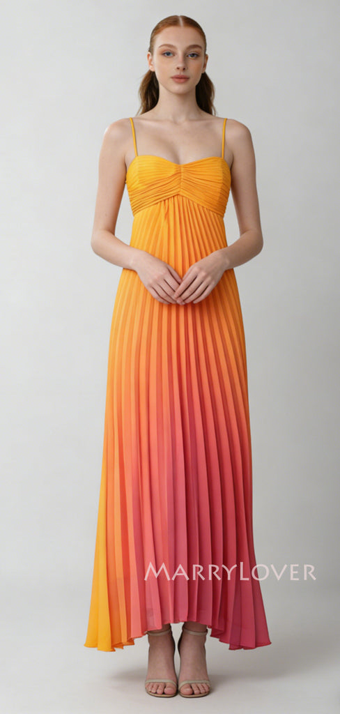 Gorgeous Spaghetti Straps Orange Chiffon Long Evening Prom Dresses, MR9564