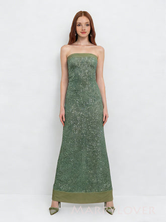 Sparkly Mermaid Green Sequins Long Evening Prom Dresses, Strapless Prom Dress, MR9566