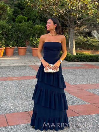 Strapless Navy Blue Long Evening Prom Dresses, MR9573