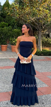 Strapless Navy Blue Long Evening Prom Dresses, MR9573