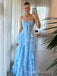 Gorgeous Sweetheart Blue Chiffon Long Evening Prom Dresses, A-line Prom Dress, MR9574