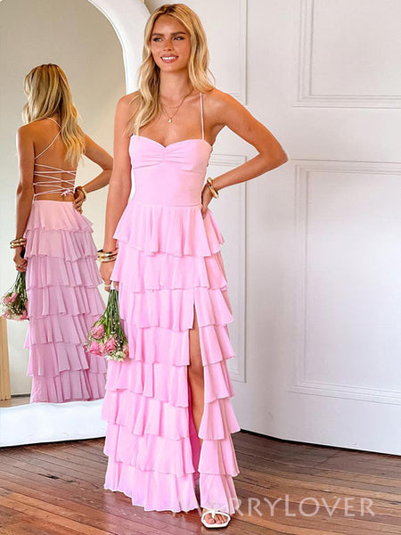 Floor-length Backless Pink Chiffon Long Evening Prom Dresses, A-line P MarryLover Floor-length Backless Pink Chiffon Long Evening Prom Dresses, A-line P MarryLover