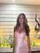 Simple Pink Satin Beaded Mermaid Long Evening Prom Dresses, MR9584
