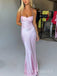 Simple Pink Satin Beaded Mermaid Long Evening Prom Dresses, MR9584