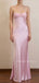 Simple Pink Satin Beaded Mermaid Long Evening Prom Dresses, MR9584