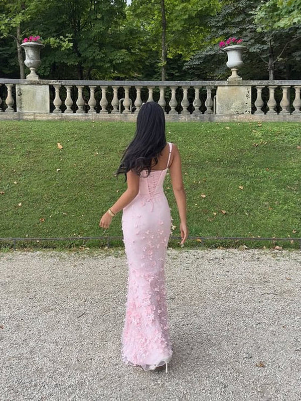 Formal Straps Mermaid Pink Long Evening Prom Dresses, MR9586