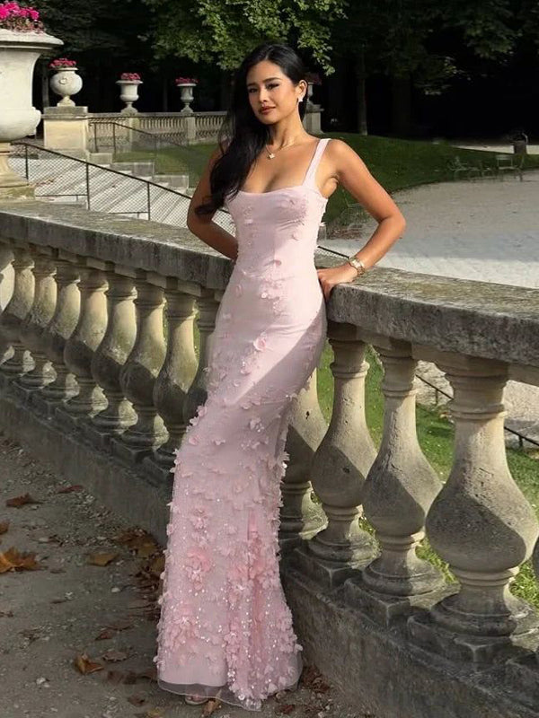 Formal Straps Mermaid Pink Long Evening Prom Dresses, MR9586