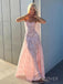 Formal Pink Spaghetti Straps Long Evening Prom Dresses, Backless Prom Dress, MR9587