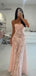 Formal Pink Spaghetti Straps Long Evening Prom Dresses, Backless Prom Dress, MR9587