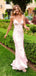 Simple Spaghetti Straps Mermaid Pink Long Evening Prom Dresses, MR9590