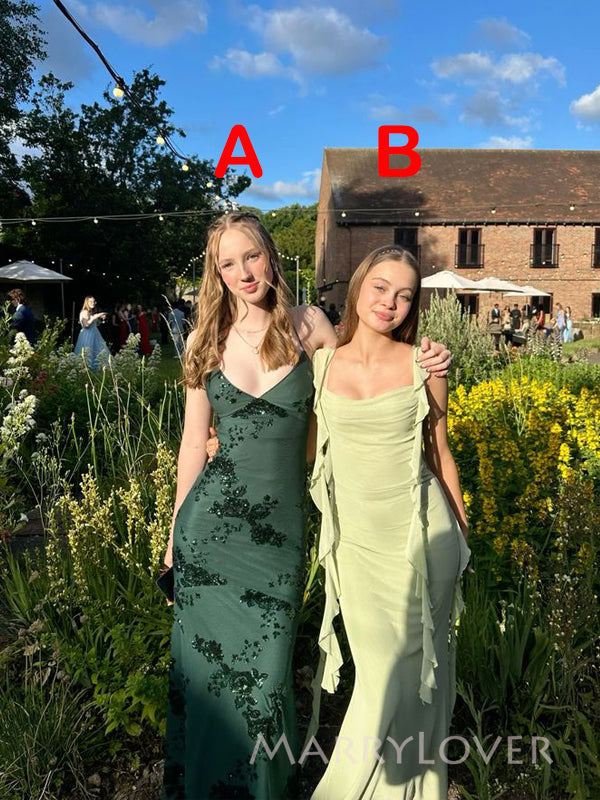 Sheath Green Mermaid Straps Long Evening Prom Dresses, MR9596