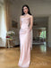 Simple Mermaid Pink Satin Strapless Long Evening Prom Dresses, MR9597