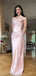 Simple Mermaid Pink Satin Strapless Long Evening Prom Dresses, MR9597