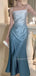 Unique Blue Satin Mermaid Long Evening Prom Dresses, MR9598