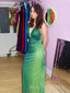 Unique Green Chiffon V-neck Long Evening Prom Dresses, MR9607