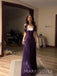 Simple Purple Sequins Long Evening Prom Dresses, Spaghetti Straps V-neck Prom Dress, MR9608