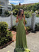 Floor-length Green Chiffon Lace Long Evening Prom Dresses, Straps Prom Dress, MR9612