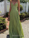 Floor-length Green Chiffon Lace Long Evening Prom Dresses, Straps Prom Dress, MR9612