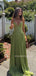 Floor-length Green Chiffon Lace Long Evening Prom Dresses, Straps Prom Dress, MR9612