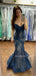 Formal Mermaid Navy Blue Lace Sweetheart Long Evening Prom Dresses, MR9615