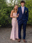 Simple Pink Satin Mermaid Long Evening Prom Dresses, MR9616