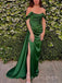 Emerald Green Satin Side Slit Long Evening Prom Dresses, Off Shoulder Prom Dress, MR9620