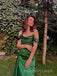 Emerald Green Satin Side Slit Long Evening Prom Dresses, Off Shoulder Prom Dress, MR9620