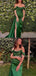 Emerald Green Satin Side Slit Long Evening Prom Dresses, Off Shoulder Prom Dress, MR9620