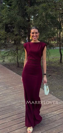 Simple Burgundy Mermaid Long Evening Prom Dresses, MR9623