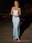 Simple Sweetheart Blue Satin Long Evening Prom Dresses, Mermaid Prom Dress, MR9625