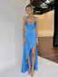 Sexy V-neck Blue Long Evening Prom Dresses, Spaghetti Straps Prom Dress, MR9626