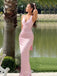 Lovely Pink Satin Mermaid Long Evening Prom Dresses, V-neck Prom Dress, MR9627