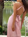 Lovely Pink Satin Mermaid Long Evening Prom Dresses, V-neck Prom Dress, MR9627