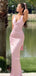 Lovely Pink Satin Mermaid Long Evening Prom Dresses, V-neck Prom Dress, MR9627