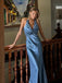 Dusty Satin V-neck Mermaid Long Evening Prom Dresses, MR9631