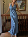 Dusty Satin V-neck Mermaid Long Evening Prom Dresses, MR9631