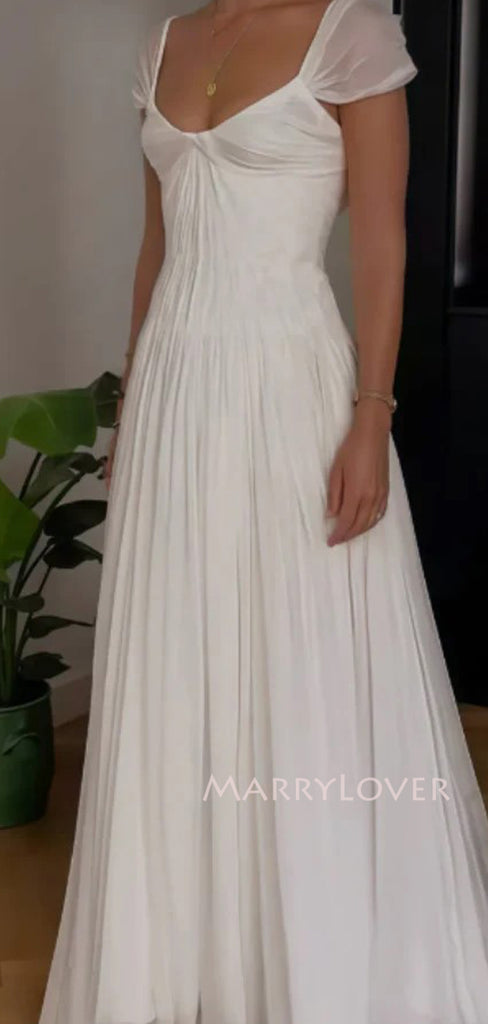 Formal White Chiffon Long Evening Prom Dresses, A-line Wedding Dress, MR9634