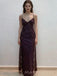 Gorgeous Purple Lace Satin V-neck Long Evening Prom Dresses, MR9635