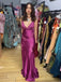 Deep V-neck Purple Satin Appliques Long Evening Prom Dresses, MR9636