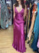 Deep V-neck Purple Satin Appliques Long Evening Prom Dresses, MR9636