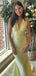 Deep V-neck Mermaid Yellow Long Evening Prom Dresses, MR9638