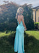 Lovely Blue Satin Mermaid Long Evening Prom Dresses, MR9644