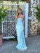 Elegant Strapless Blue Satin Mermaid Long Evening Prom Dresses, MR9645