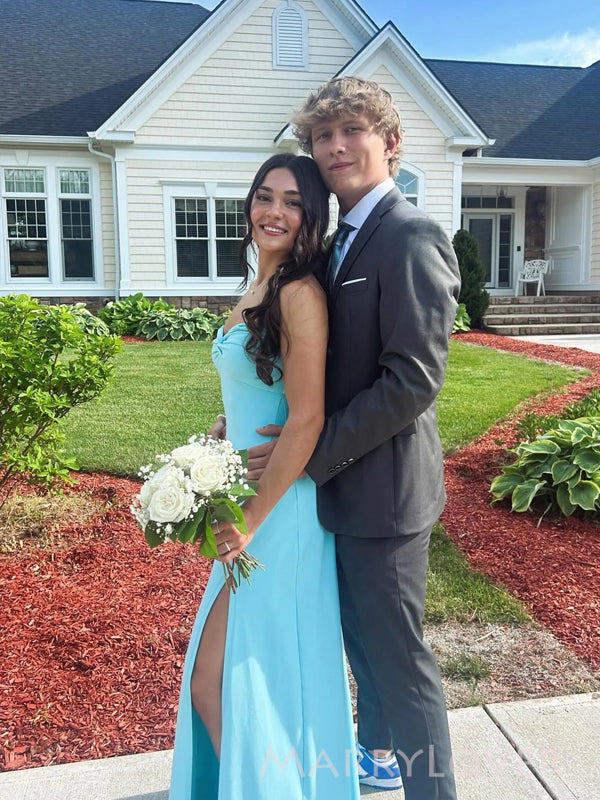 Formal Mermaid Sweetheart Blue Side Slit Long Evening Prom Dresses, MR9655