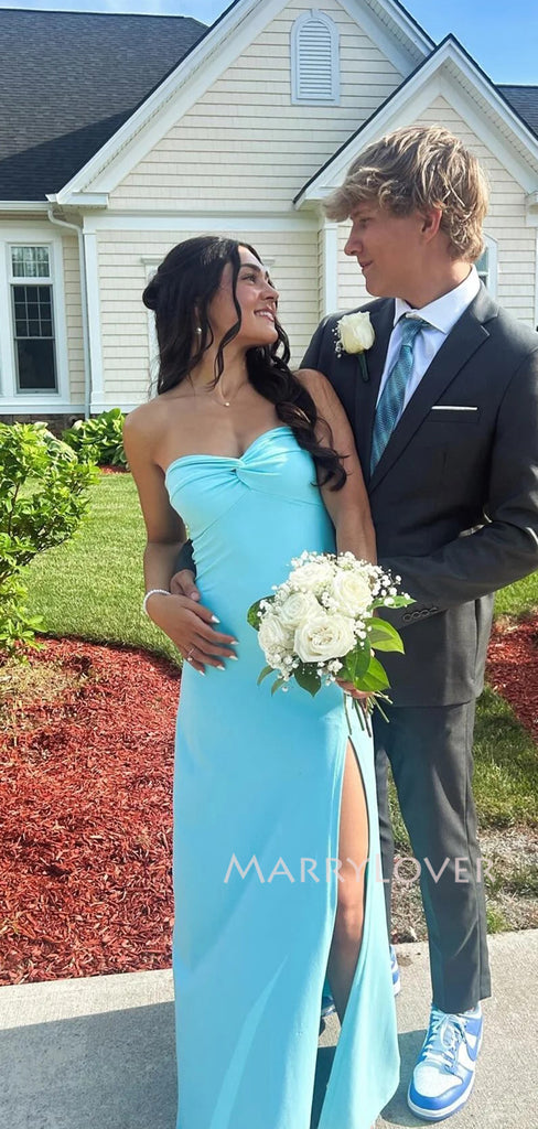 Formal Mermaid Sweetheart Blue Side Slit Long Evening Prom Dresses, MR9655