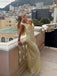 Simple Off Shoulder Yellow Satin Long Evening Prom Dresses, V-neck Prom Dress, MR9668