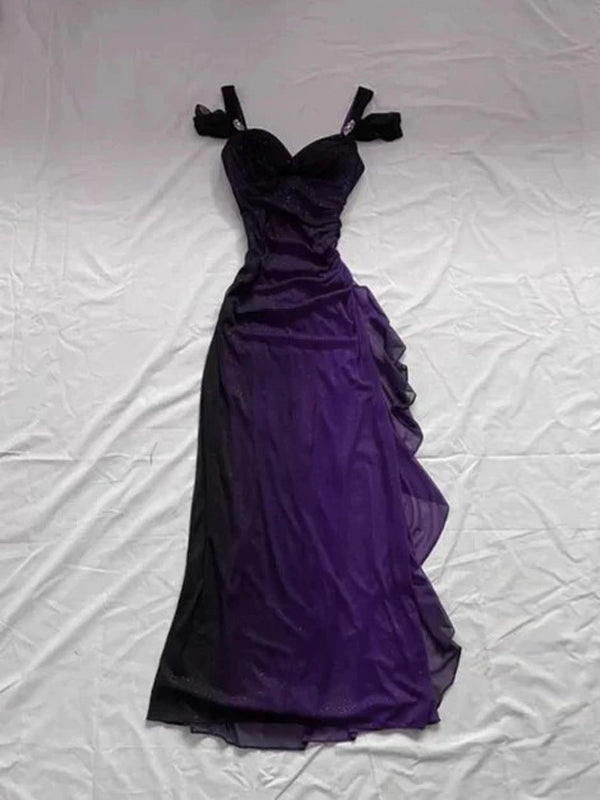 Unique Purple Chiffon Long Evening Prom Dresses, MR9671