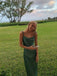 Simple Spaghetti Straps Green Satin Long Evening Prom Dresses, MR9696